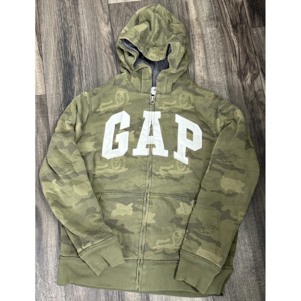 GAP Star Wars Sweatshirt Boys Hoodie XLarge 12 Full Zip Green Camo Camoflague